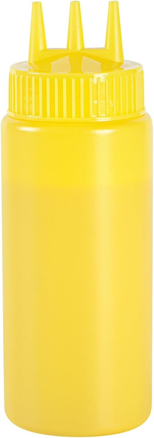 Plastic Squeeze Bottle 20 oz Refillable Condiment Bottle Large Valve Dishwashable Yellow Inverted Sauce Dispenser For Thick Condiments, Dressings, Batter, Sour Cream, And Syrups