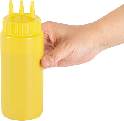 Plastic Squeeze Bottle 20 oz Refillable Condiment Bottle Large Valve Dishwashable Yellow Inverted Sauce Dispenser For Thick Condiments, Dressings, Batter, Sour Cream, And Syrups