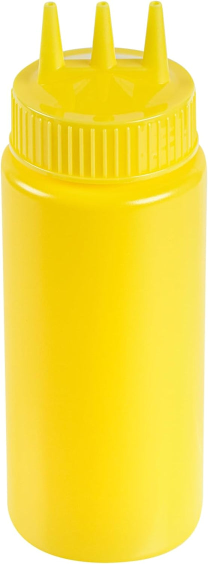 Plastic Squeeze Bottle 20 oz Refillable Condiment Bottle Large Valve Dishwashable Yellow Inverted Sauce Dispenser For Thick Condiments, Dressings, Batter, Sour Cream, And Syrups