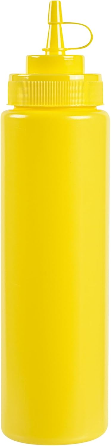 Plastic Squeeze Bottle 20 oz Refillable Condiment Bottle Large Valve Dishwashable Yellow Inverted Sauce Dispenser For Thick Condiments, Dressings, Batter, Sour Cream, And Syrups