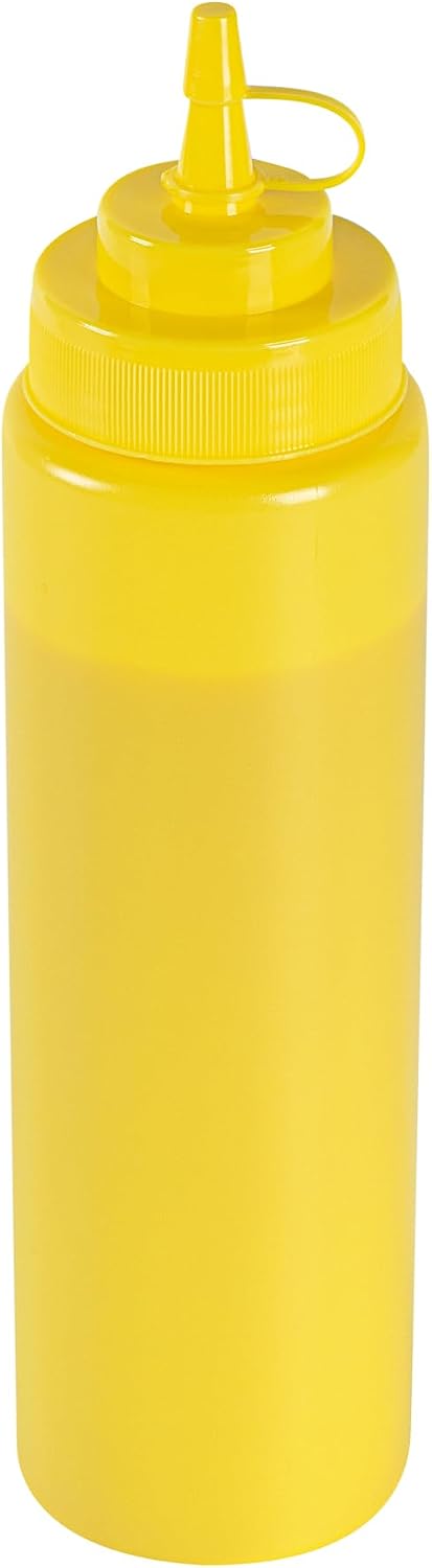 Plastic Squeeze Bottle 20 oz Refillable Condiment Bottle Large Valve Dishwashable Yellow Inverted Sauce Dispenser For Thick Condiments, Dressings, Batter, Sour Cream, And Syrups