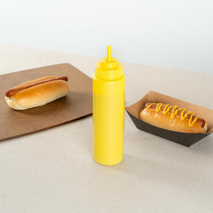 Plastic Squeeze Bottle 20 oz Refillable Condiment Bottle Large Valve Dishwashable Yellow Inverted Sauce Dispenser For Thick Condiments, Dressings, Batter, Sour Cream, And Syrups