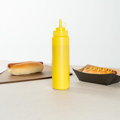 Plastic Squeeze Bottle 20 oz Refillable Condiment Bottle Large Valve Dishwashable Yellow Inverted Sauce Dispenser For Thick Condiments, Dressings, Batter, Sour Cream, And Syrups
