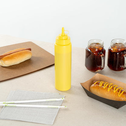 Plastic Squeeze Bottle 20 oz Refillable Condiment Bottle Large Valve Dishwashable Yellow Inverted Sauce Dispenser For Thick Condiments, Dressings, Batter, Sour Cream, And Syrups
