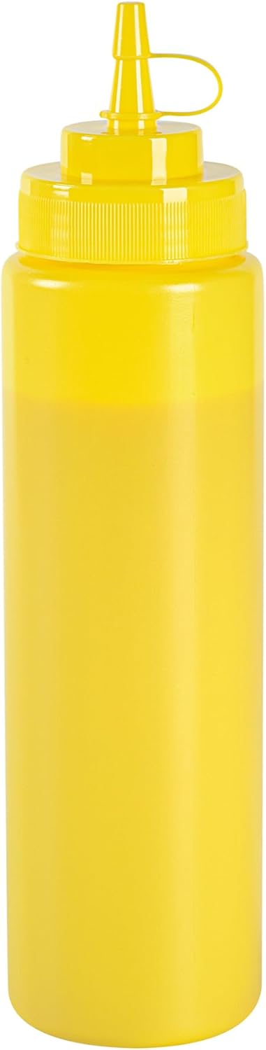 Plastic Squeeze Bottle 20 oz Refillable Condiment Bottle Large Valve Dishwashable Yellow Inverted Sauce Dispenser For Thick Condiments, Dressings, Batter, Sour Cream, And Syrups