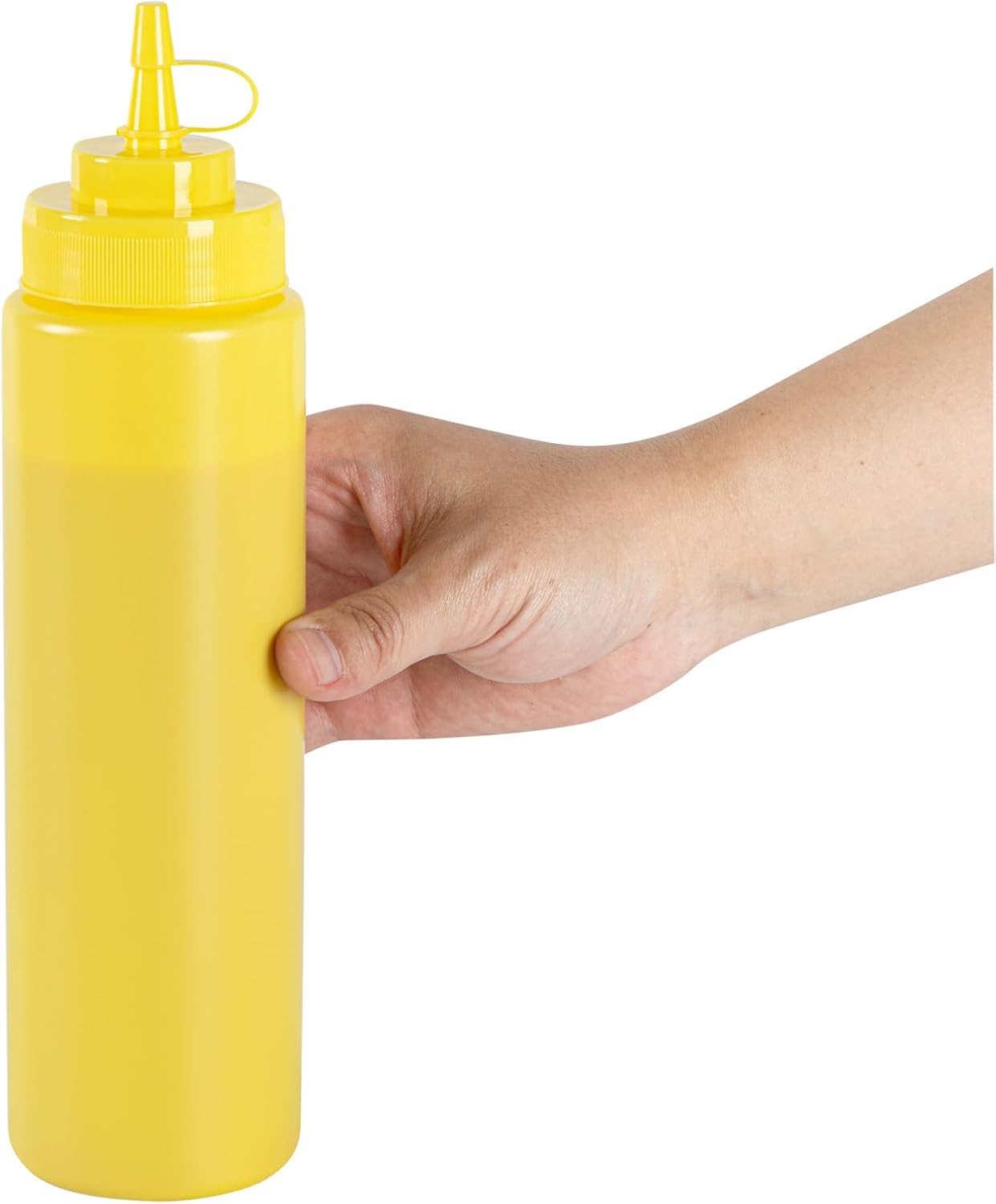 Plastic Squeeze Bottle 20 oz Refillable Condiment Bottle Large Valve Dishwashable Yellow Inverted Sauce Dispenser For Thick Condiments, Dressings, Batter, Sour Cream, And Syrups