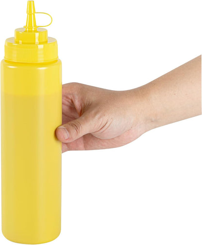Plastic Squeeze Bottle 20 oz Refillable Condiment Bottle Large Valve Dishwashable Yellow Inverted Sauce Dispenser For Thick Condiments, Dressings, Batter, Sour Cream, And Syrups