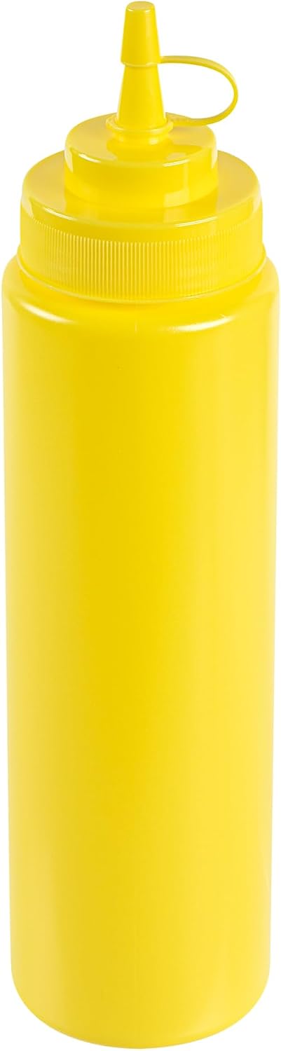 Plastic Squeeze Bottle 20 oz Refillable Condiment Bottle Large Valve Dishwashable Yellow Inverted Sauce Dispenser For Thick Condiments, Dressings, Batter, Sour Cream, And Syrups