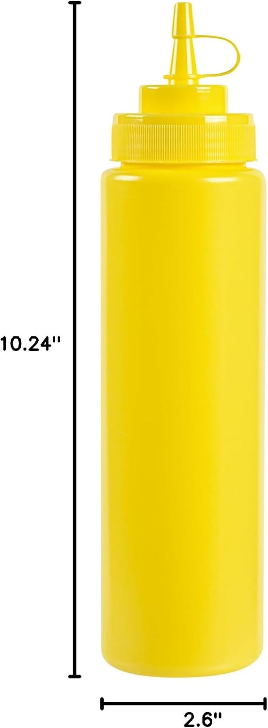 Plastic Squeeze Bottle 20 oz Refillable Condiment Bottle Large Valve Dishwashable Yellow Inverted Sauce Dispenser For Thick Condiments, Dressings, Batter, Sour Cream, And Syrups
