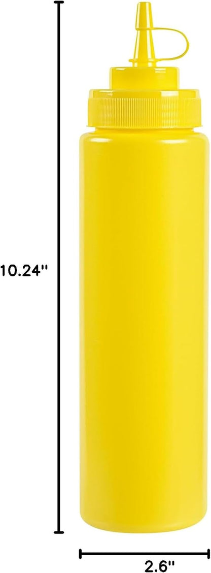 Plastic Squeeze Bottle 20 oz Refillable Condiment Bottle Large Valve Dishwashable Yellow Inverted Sauce Dispenser For Thick Condiments, Dressings, Batter, Sour Cream, And Syrups