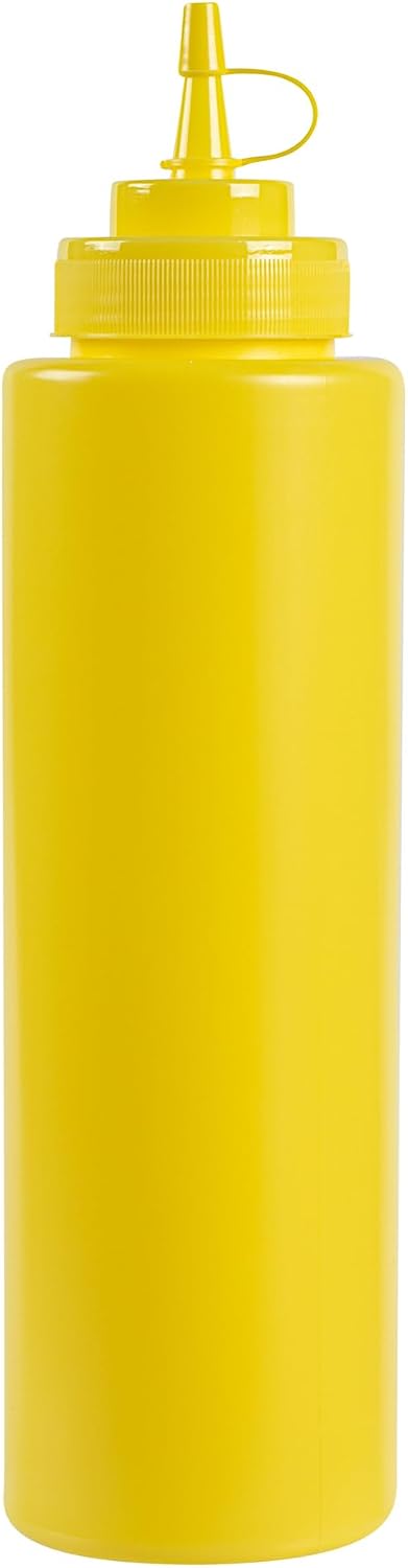 Plastic Squeeze Bottle 20 oz Refillable Condiment Bottle Large Valve Dishwashable Yellow Inverted Sauce Dispenser For Thick Condiments, Dressings, Batter, Sour Cream, And Syrups