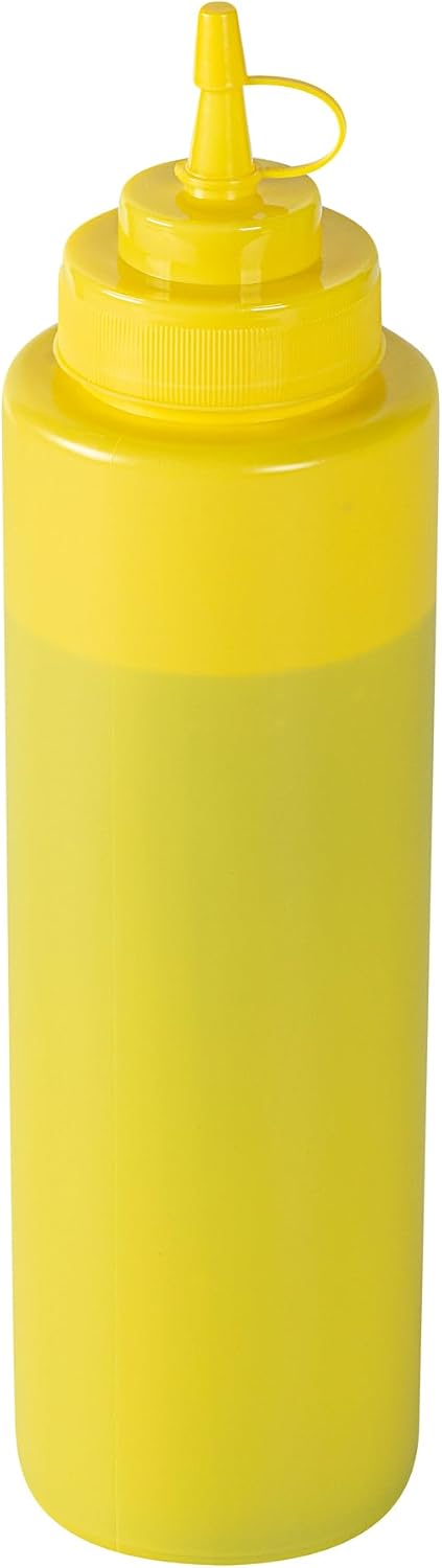 Plastic Squeeze Bottle 20 oz Refillable Condiment Bottle Large Valve Dishwashable Yellow Inverted Sauce Dispenser For Thick Condiments, Dressings, Batter, Sour Cream, And Syrups