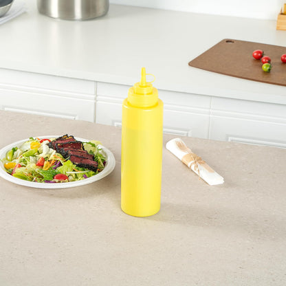 Plastic Squeeze Bottle 20 oz Refillable Condiment Bottle Large Valve Dishwashable Yellow Inverted Sauce Dispenser For Thick Condiments, Dressings, Batter, Sour Cream, And Syrups