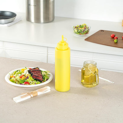Plastic Squeeze Bottle 20 oz Refillable Condiment Bottle Large Valve Dishwashable Yellow Inverted Sauce Dispenser For Thick Condiments, Dressings, Batter, Sour Cream, And Syrups