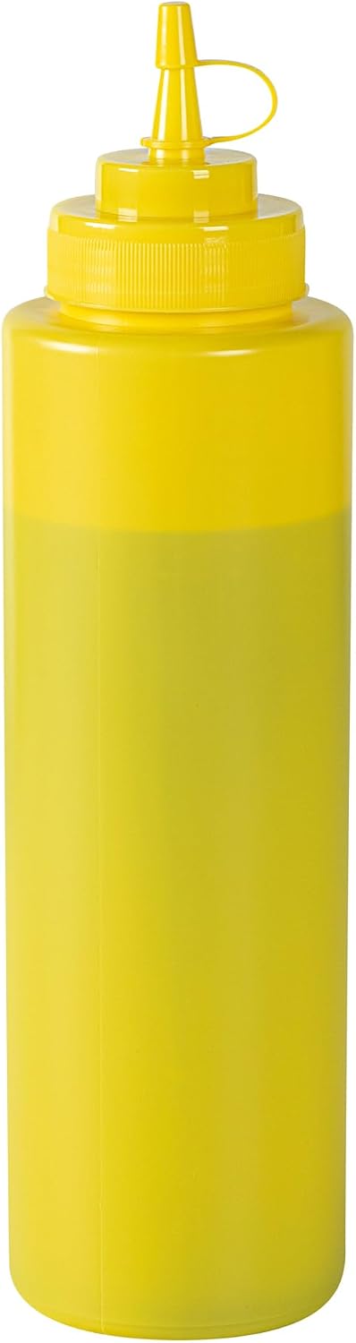 Plastic Squeeze Bottle 20 oz Refillable Condiment Bottle Large Valve Dishwashable Yellow Inverted Sauce Dispenser For Thick Condiments, Dressings, Batter, Sour Cream, And Syrups