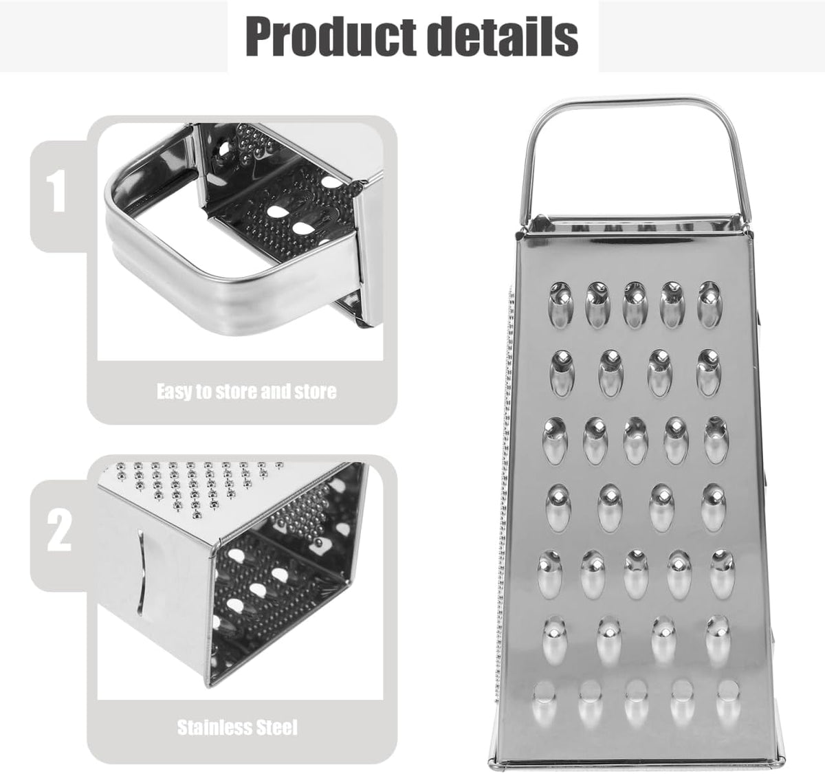 Stainless Steel Kitchen Grater 4-Side Multi-Use Vegetable Slicer Shredder 7.99X3.58X2.59In for Cheese Garlic Carrots and More