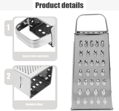 Stainless Steel Kitchen Grater 4-Side Multi-Use Vegetable Slicer Shredder 7.99X3.58X2.59In for Cheese Garlic Carrots and More