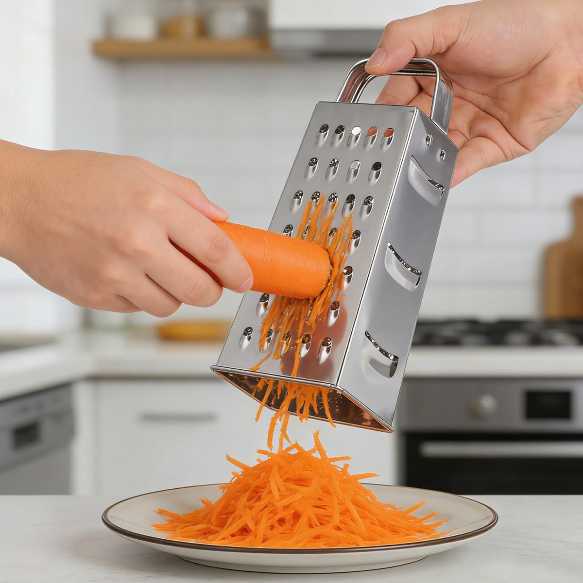 Stainless Steel Kitchen Grater 4-Side Multi-Use Vegetable Slicer Shredder 7.99X3.58X2.59In for Cheese Garlic Carrots and More