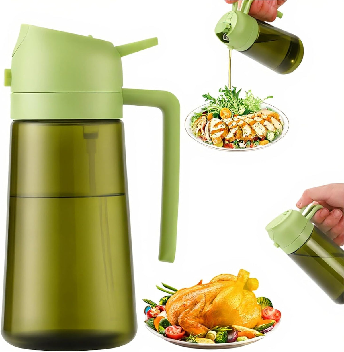 16oz/470ml Olive Oil Dispenser Bottle for Kitchen Gadgets and Air Fryer Accessories - Olive Oil Sprayer for Cooking - Light-Blocking Dark Green