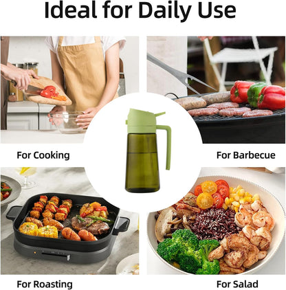 16oz/470ml Olive Oil Dispenser Bottle for Kitchen Gadgets and Air Fryer Accessories - Olive Oil Sprayer for Cooking - Light-Blocking Dark Green