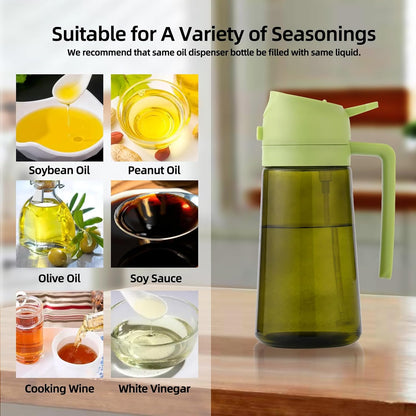16oz/470ml Olive Oil Dispenser Bottle for Kitchen Gadgets and Air Fryer Accessories - Olive Oil Sprayer for Cooking - Light-Blocking Dark Green