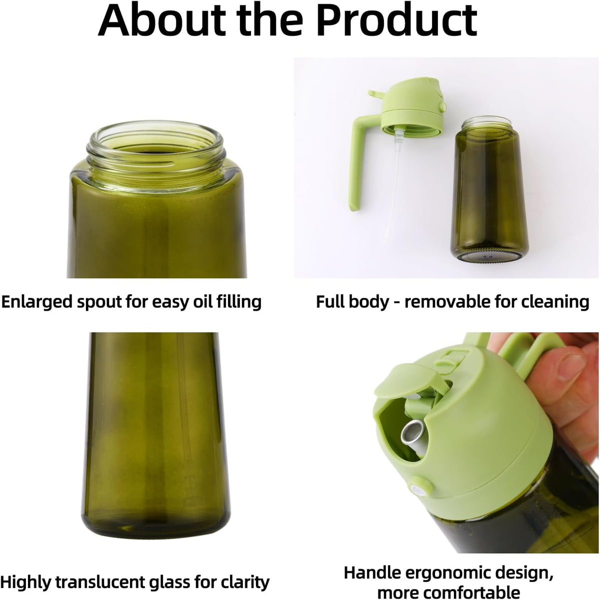 16oz/470ml Olive Oil Dispenser Bottle for Kitchen Gadgets and Air Fryer Accessories - Olive Oil Sprayer for Cooking - Light-Blocking Dark Green