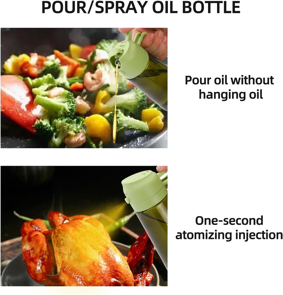 16oz/470ml Olive Oil Dispenser Bottle for Kitchen Gadgets and Air Fryer Accessories - Olive Oil Sprayer for Cooking - Light-Blocking Dark Green