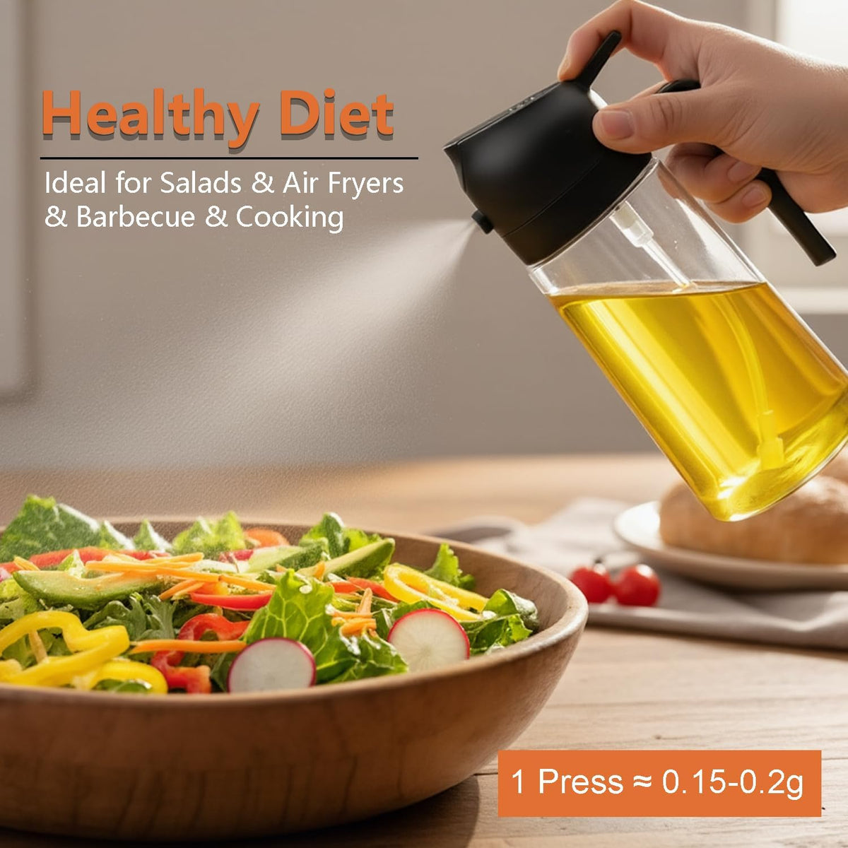 16oz/470ml Olive Oil Dispenser Bottle for Kitchen Gadgets and Air Fryer Accessories - Olive Oil Sprayer for Cooking - Light-Blocking Dark Green