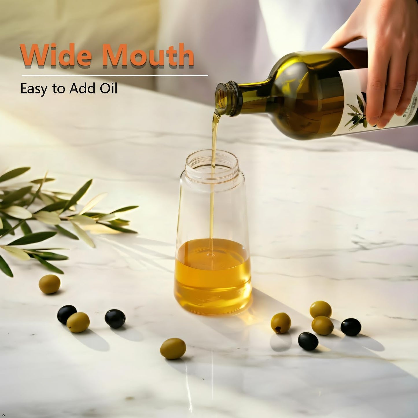 16oz/470ml Olive Oil Dispenser Bottle for Kitchen Gadgets and Air Fryer Accessories - Olive Oil Sprayer for Cooking - Light-Blocking Dark Green