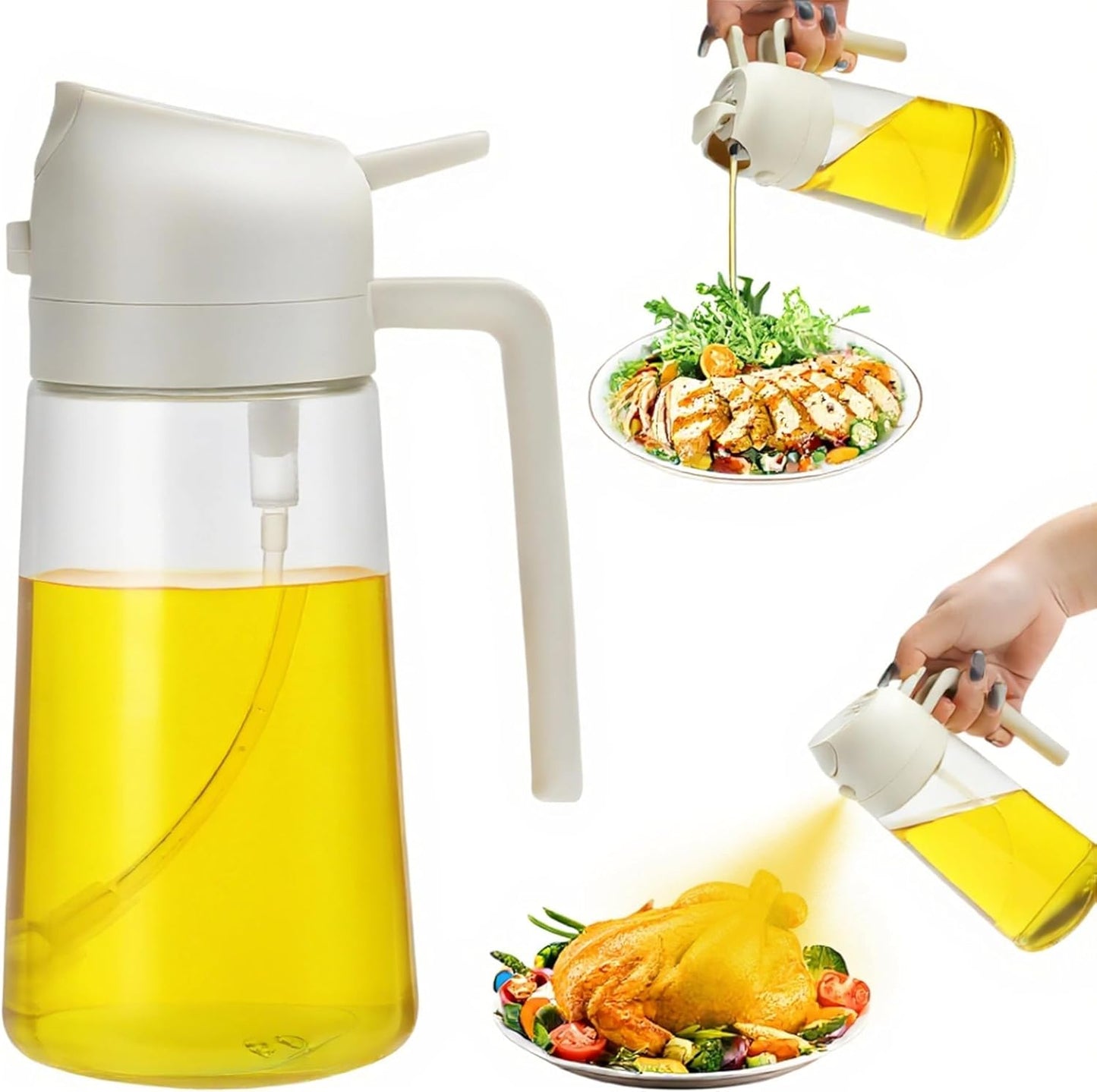 16oz/470ml Olive Oil Dispenser Bottle for Kitchen Gadgets and Air Fryer Accessories - Olive Oil Sprayer for Cooking - Light-Blocking Dark Green