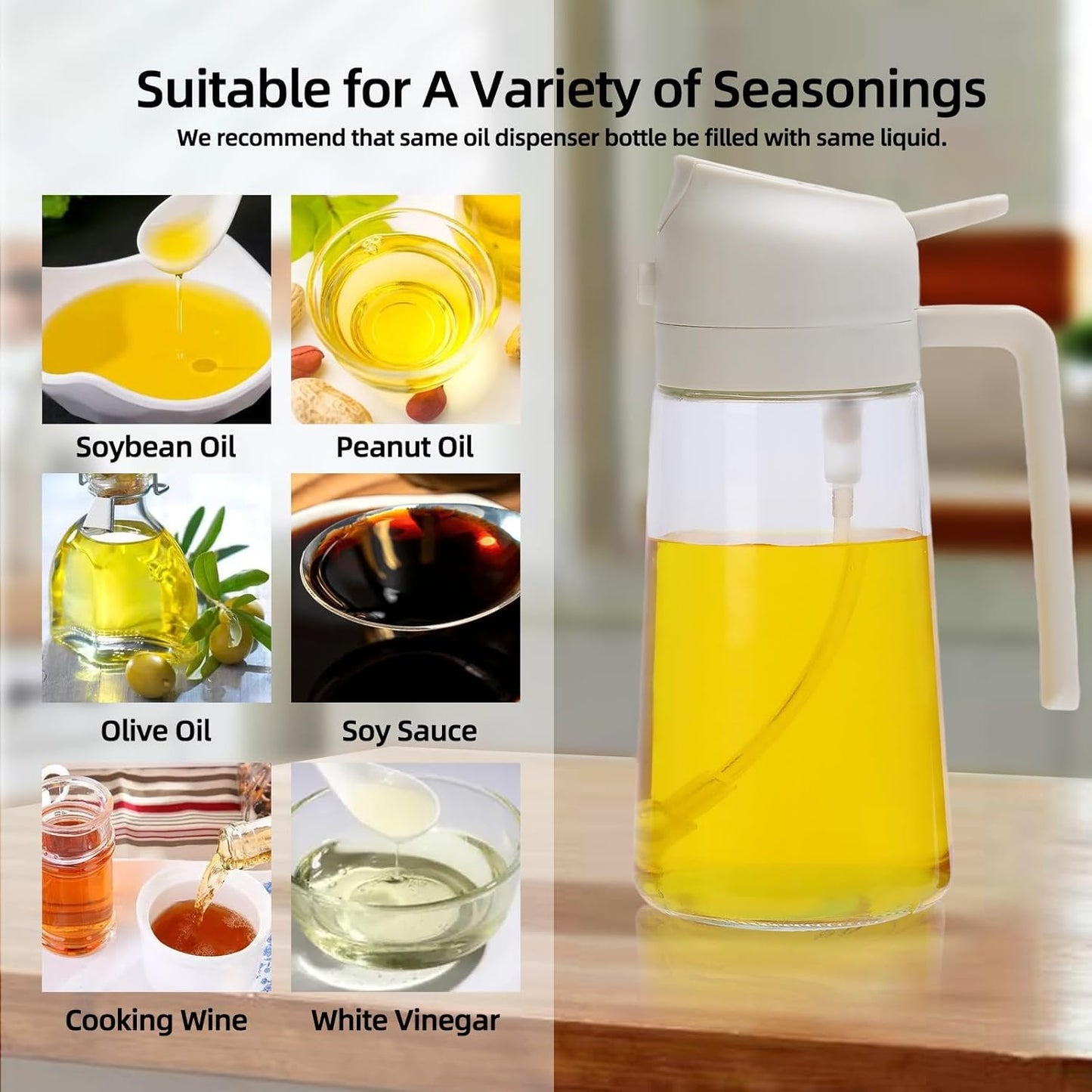 16oz/470ml Olive Oil Dispenser Bottle for Kitchen Gadgets and Air Fryer Accessories - Olive Oil Sprayer for Cooking - Light-Blocking Dark Green