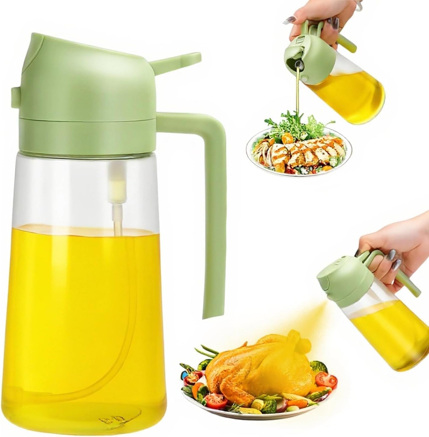 16oz/470ml Olive Oil Dispenser Bottle for Kitchen Gadgets and Air Fryer Accessories - Olive Oil Sprayer for Cooking - Light-Blocking Dark Green