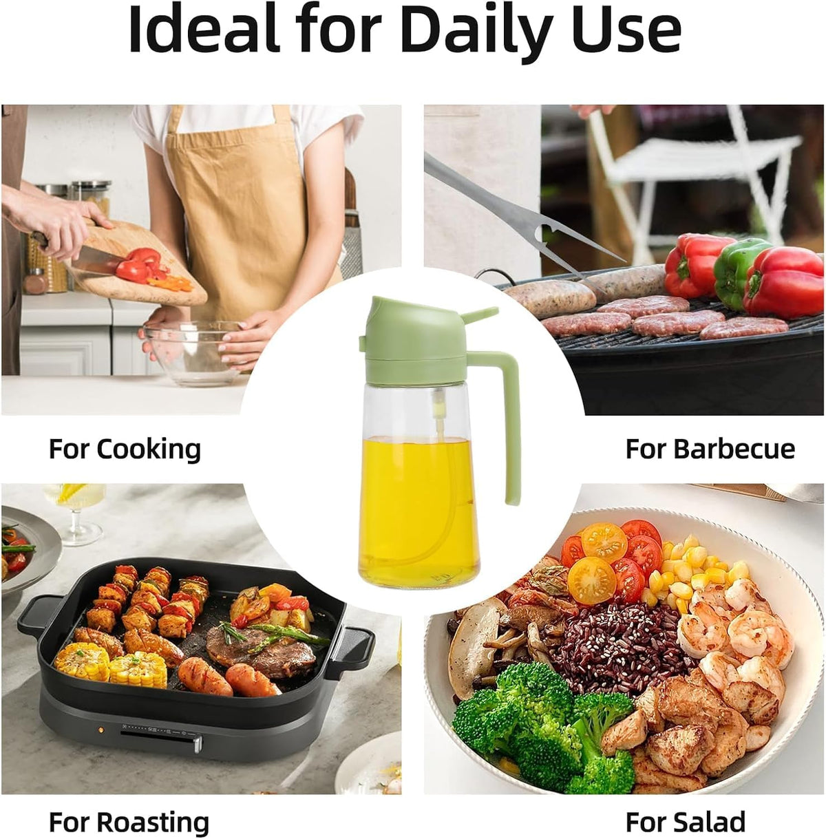 16oz/470ml Olive Oil Dispenser Bottle for Kitchen Gadgets and Air Fryer Accessories - Olive Oil Sprayer for Cooking - Light-Blocking Dark Green