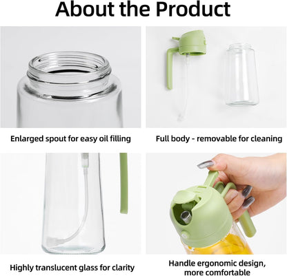 16oz/470ml Olive Oil Dispenser Bottle for Kitchen Gadgets and Air Fryer Accessories - Olive Oil Sprayer for Cooking - Light-Blocking Dark Green