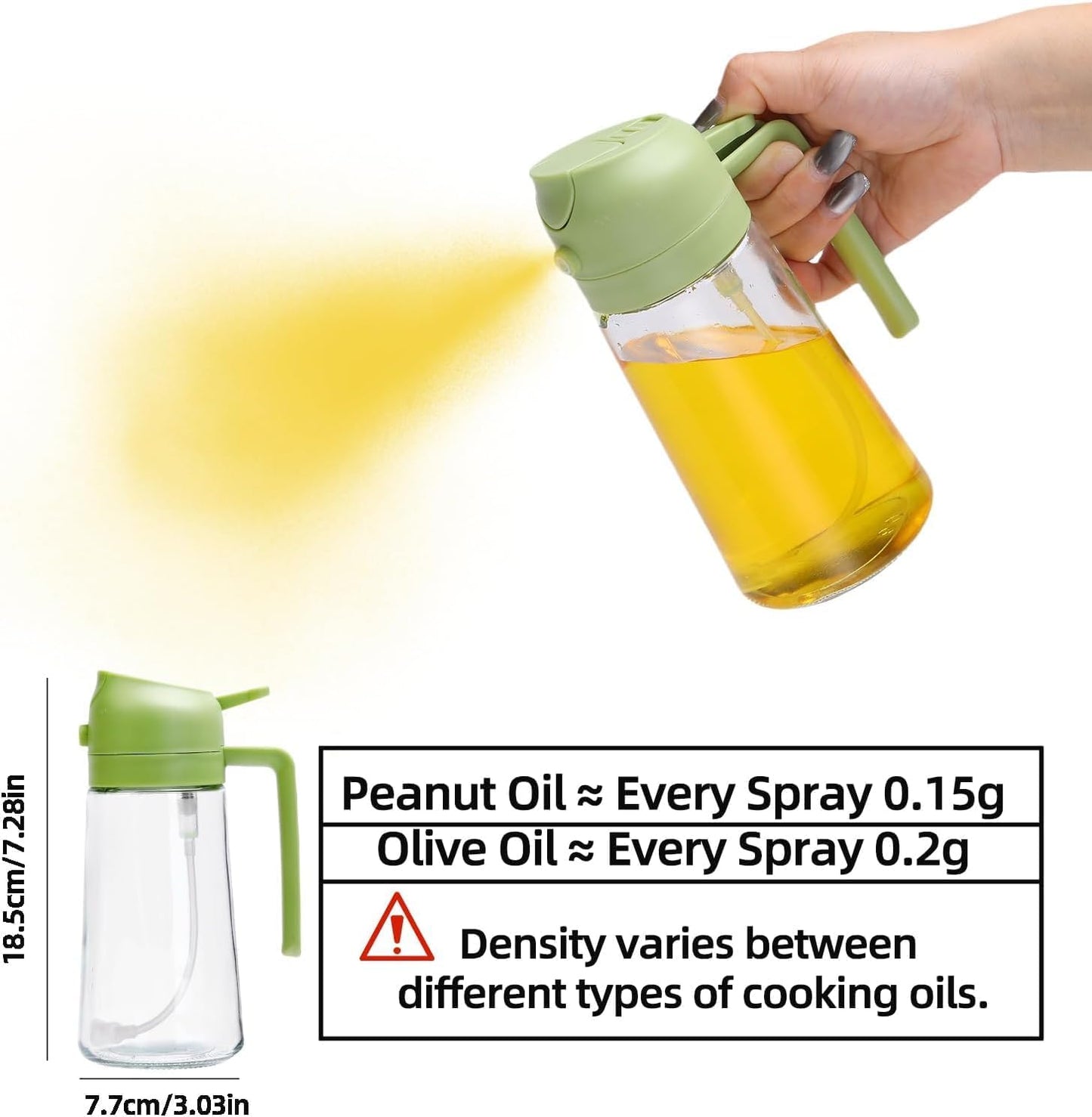 16oz/470ml Olive Oil Dispenser Bottle for Kitchen Gadgets and Air Fryer Accessories - Olive Oil Sprayer for Cooking - Light-Blocking Dark Green