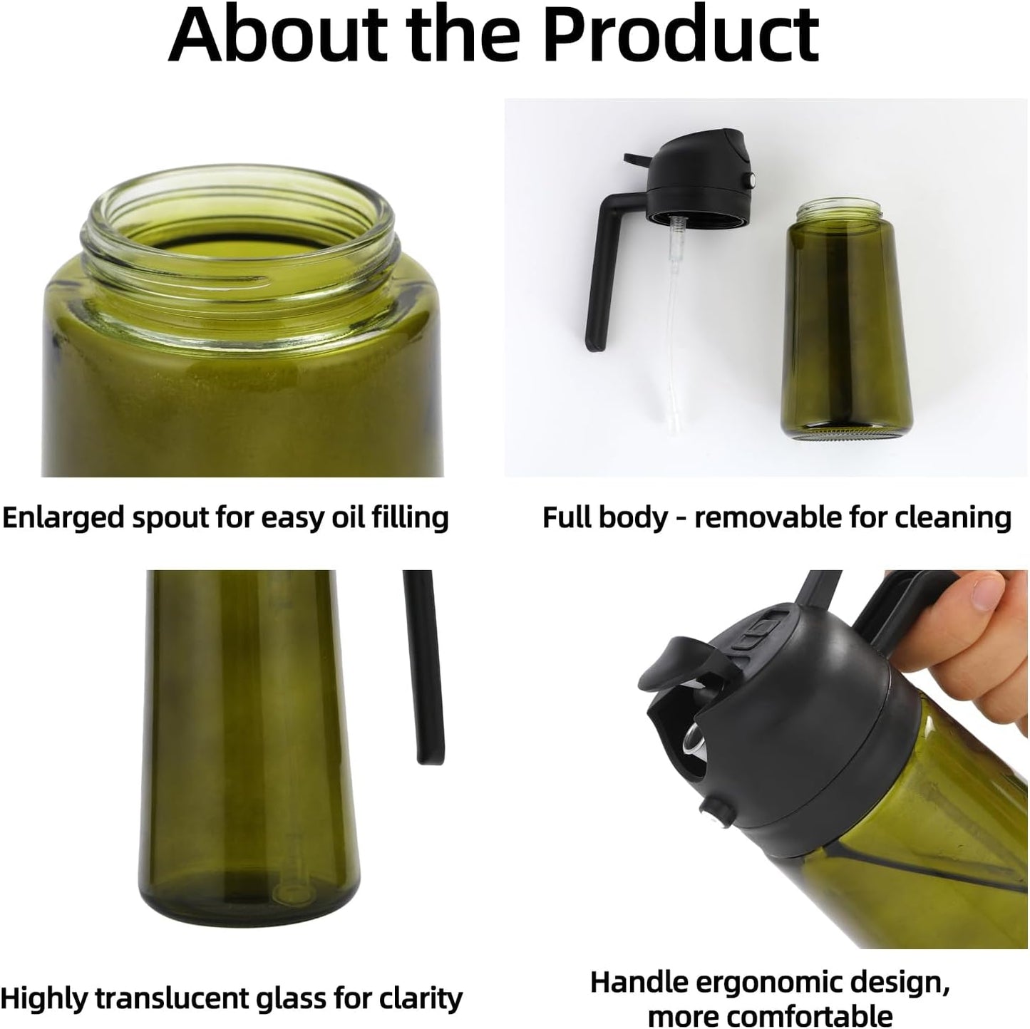16oz/470ml Olive Oil Dispenser Bottle for Kitchen Gadgets and Air Fryer Accessories - Olive Oil Sprayer for Cooking - Light-Blocking Dark Green