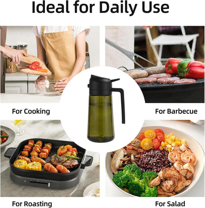 16oz/470ml Olive Oil Dispenser Bottle for Kitchen Gadgets and Air Fryer Accessories - Olive Oil Sprayer for Cooking - Light-Blocking Dark Green