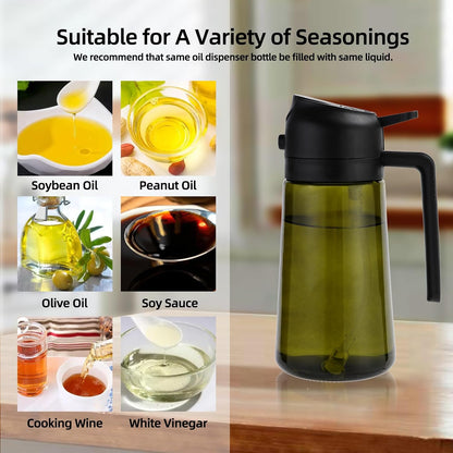 16oz/470ml Olive Oil Dispenser Bottle for Kitchen Gadgets and Air Fryer Accessories - Olive Oil Sprayer for Cooking - Light-Blocking Dark Green