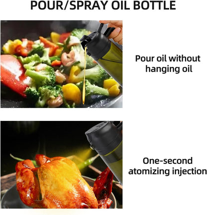 16oz/470ml Olive Oil Dispenser Bottle for Kitchen Gadgets and Air Fryer Accessories - Olive Oil Sprayer for Cooking - Light-Blocking Dark Green