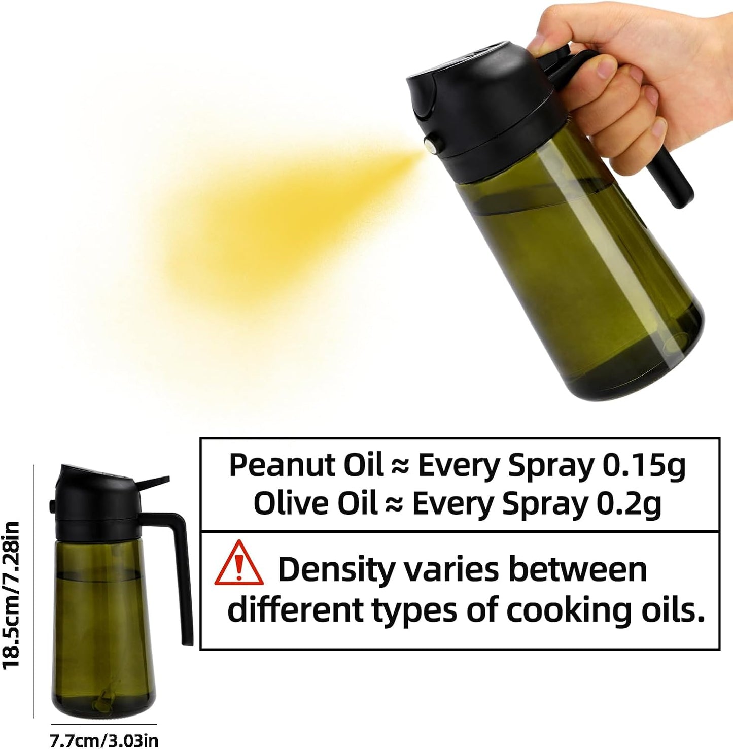 16oz/470ml Olive Oil Dispenser Bottle for Kitchen Gadgets and Air Fryer Accessories - Olive Oil Sprayer for Cooking - Light-Blocking Dark Green