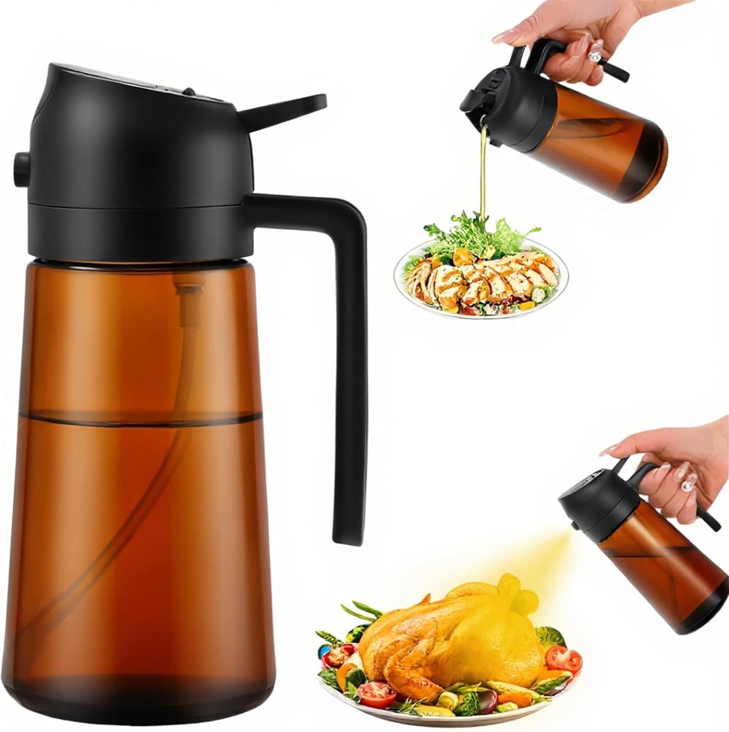 16oz/470ml Olive Oil Dispenser Bottle for Kitchen Gadgets and Air Fryer Accessories - Olive Oil Sprayer for Cooking - Light-Blocking Dark Green
