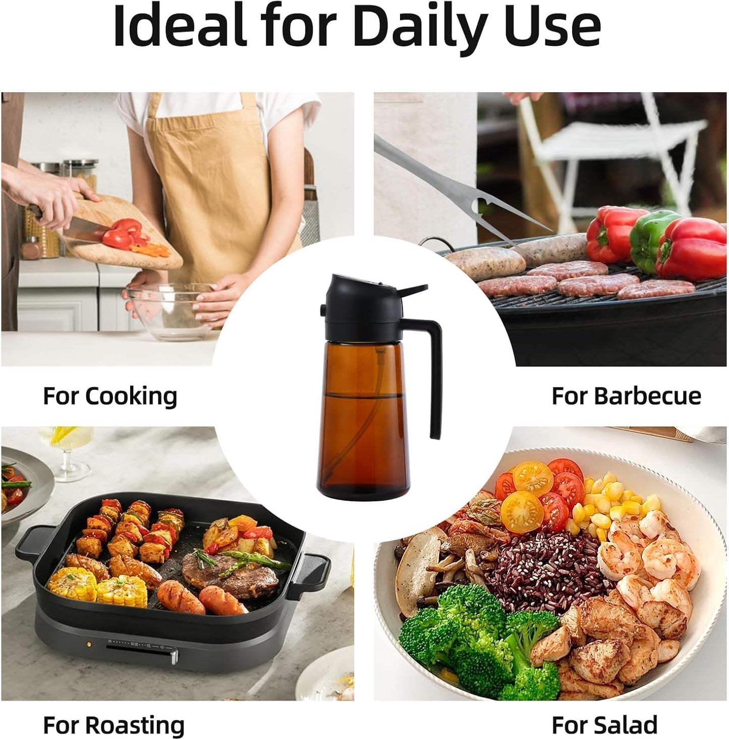16oz/470ml Olive Oil Dispenser Bottle for Kitchen Gadgets and Air Fryer Accessories - Olive Oil Sprayer for Cooking - Light-Blocking Dark Green
