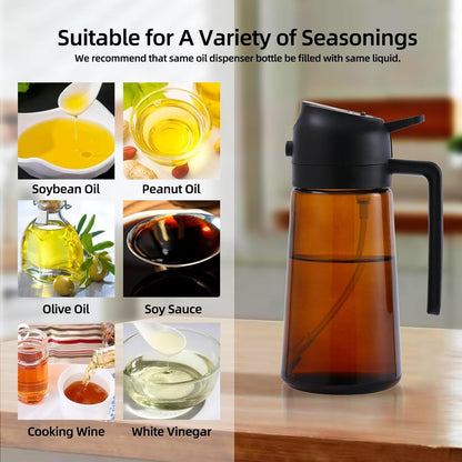 16oz/470ml Olive Oil Dispenser Bottle for Kitchen Gadgets and Air Fryer Accessories - Olive Oil Sprayer for Cooking - Light-Blocking Dark Green