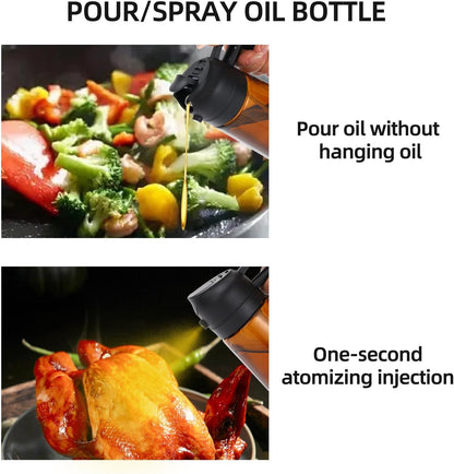 16oz/470ml Olive Oil Dispenser Bottle for Kitchen Gadgets and Air Fryer Accessories - Olive Oil Sprayer for Cooking - Light-Blocking Dark Green