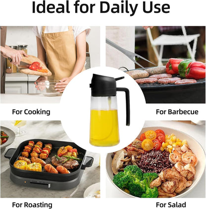 16oz/470ml Olive Oil Dispenser Bottle for Kitchen Gadgets and Air Fryer Accessories - Olive Oil Sprayer for Cooking - Light-Blocking Dark Green