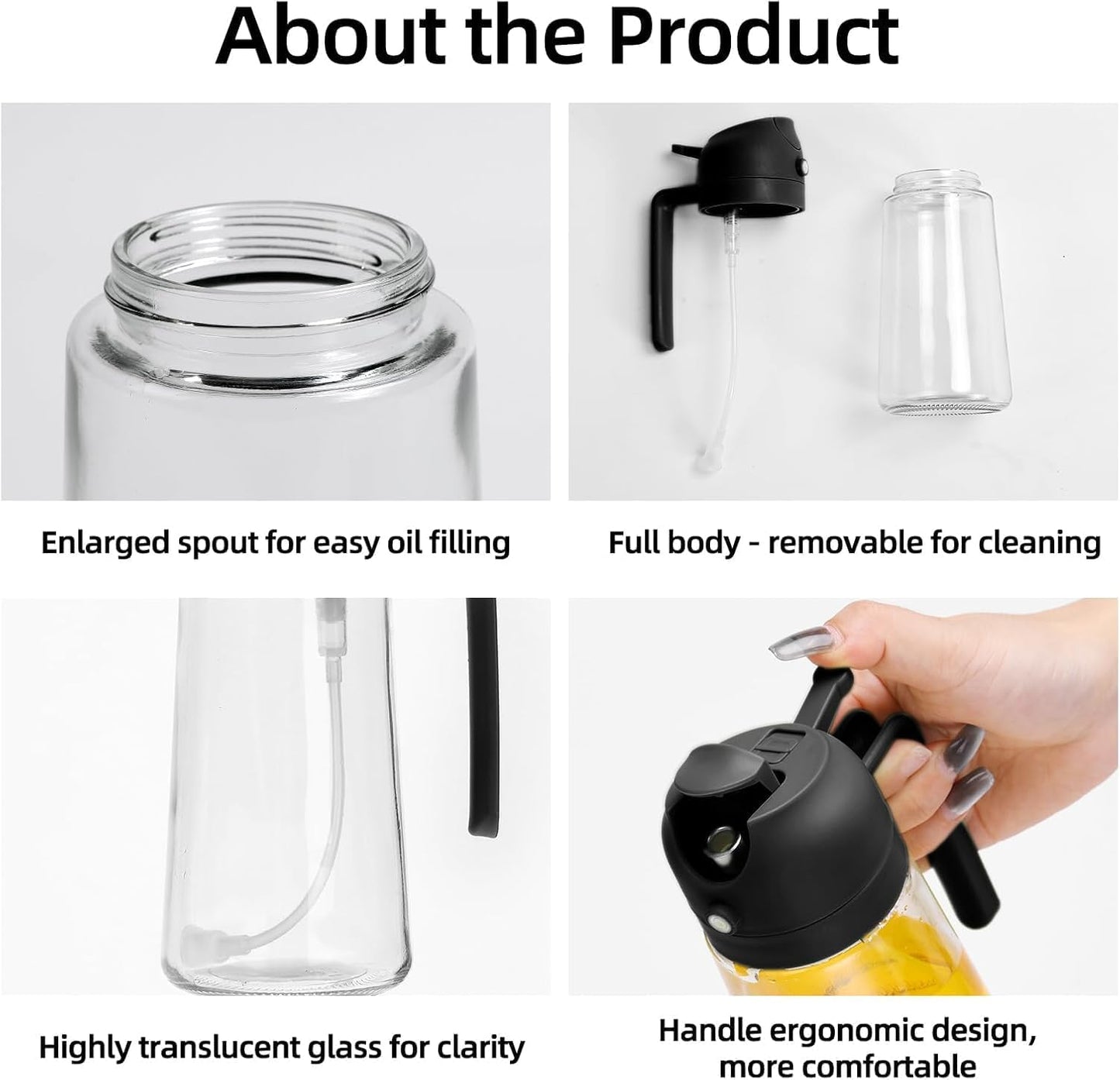 16oz/470ml Olive Oil Dispenser Bottle for Kitchen Gadgets and Air Fryer Accessories - Olive Oil Sprayer for Cooking - Light-Blocking Dark Green