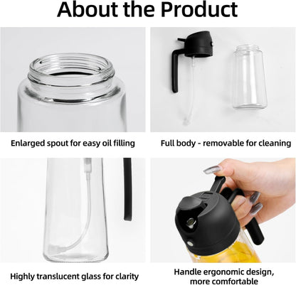 16oz/470ml Olive Oil Dispenser Bottle for Kitchen Gadgets and Air Fryer Accessories - Olive Oil Sprayer for Cooking - Light-Blocking Dark Green