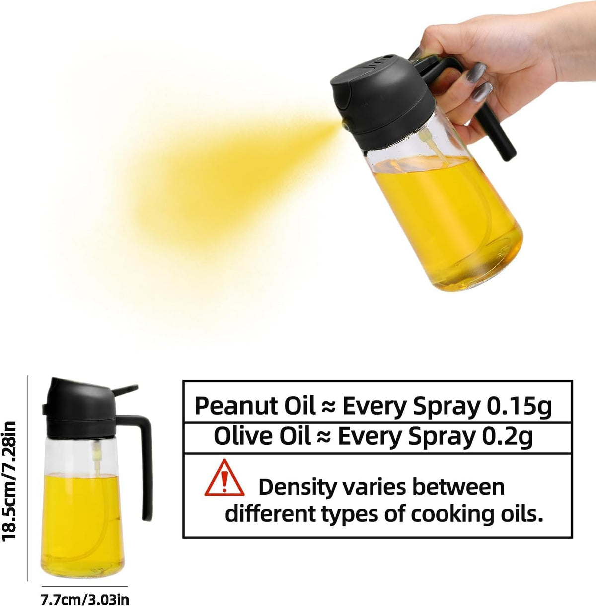 16oz/470ml Olive Oil Dispenser Bottle for Kitchen Gadgets and Air Fryer Accessories - Olive Oil Sprayer for Cooking - Light-Blocking Dark Green