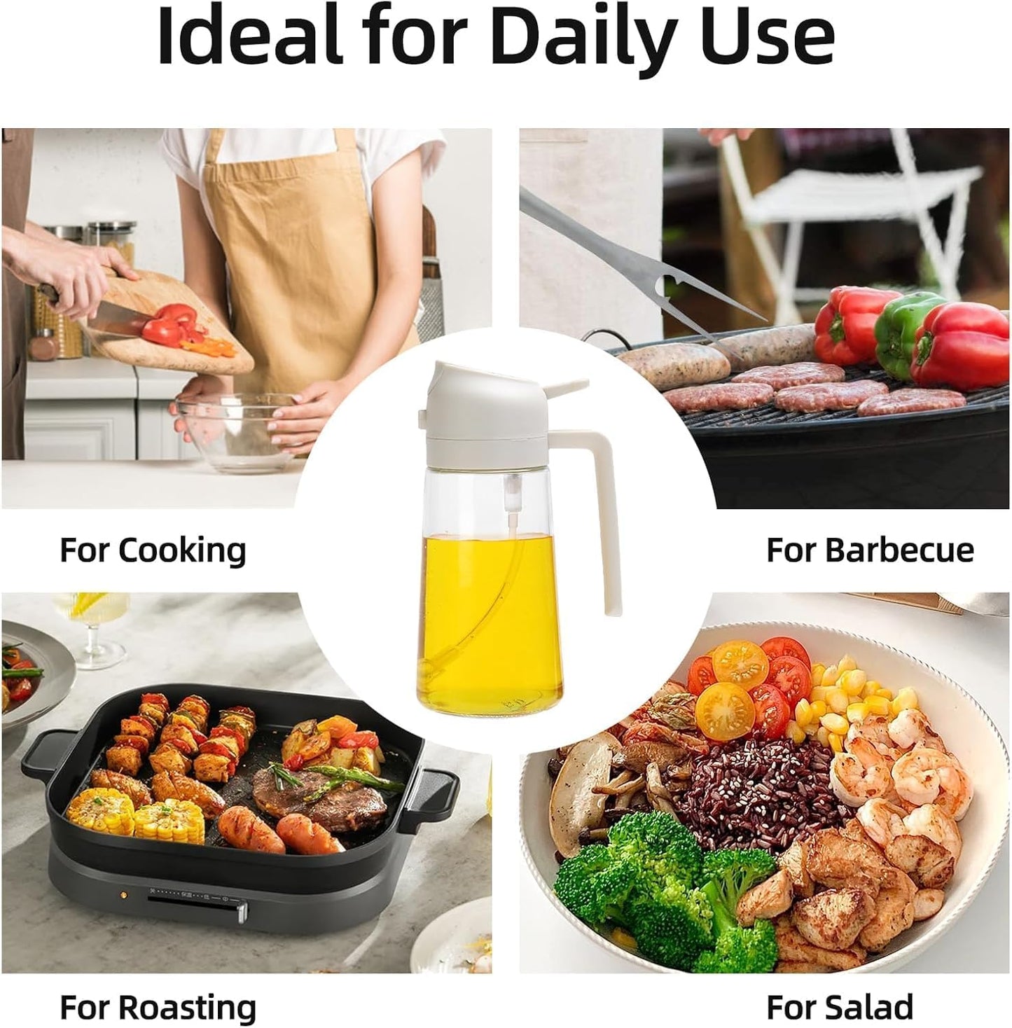 16oz/470ml Olive Oil Dispenser Bottle for Kitchen Gadgets and Air Fryer Accessories - Olive Oil Sprayer for Cooking - Light-Blocking Dark Green