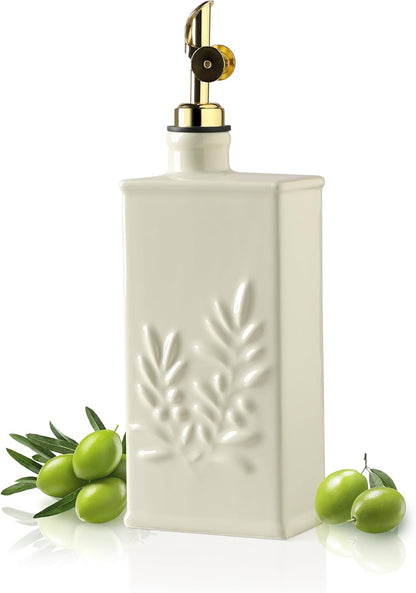Sweejar Ceramic Olive Oil Dispenser Bottle for Kitchen, 17 Oz Relief Opaque Oil and Vinegar Dispenser Bottle with Spout, Suitable for Soy Sauce, Coffee Syrup, Liquids (Fogblue)